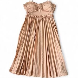 Pleated Ruffle Bustier Midi Dress in Blush Pink